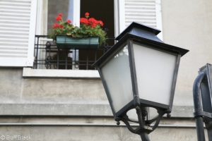 parisian streetlight and flowerbox near sacre coeur summer evening in paris 1153
