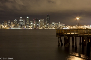 seattle and a dock on elliot bay at night 1820 buff black
