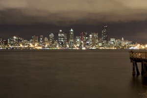 seattle and a dock on elliot bay at night panoramic 1817 buff black