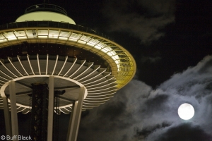 space needle detail set off by the full moon 0090 buff black
