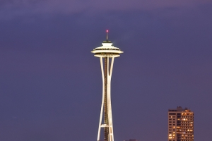 the space needle in the blue hour of dusk 1800 buff black