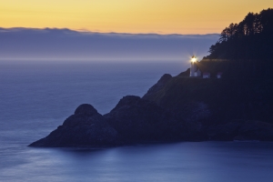 Heceta Head Lighthouse Shines Bright at Twilight on the Oregon Coast 