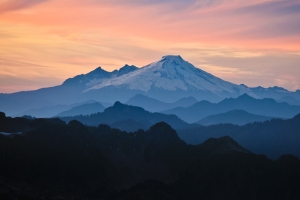 Mt Baker and Layered Cascades at Fiery Sunset 3681 